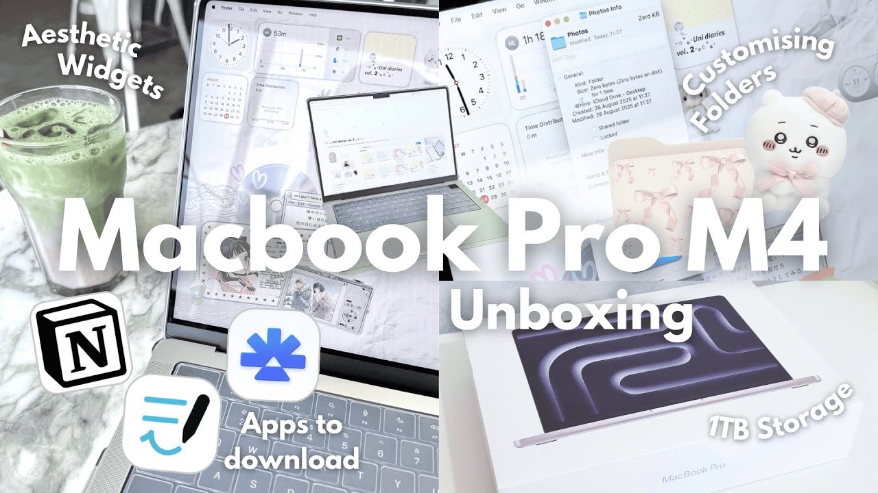 💌🎧 MacBook Pro M4 Unboxing || Aesthetic widgets and setup ...
