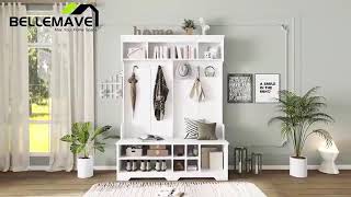 Bellemave® Wood Hall Tree with Bench, Shoe Storage & 6 Hooks – Entryway Mudroom Organizer#wardrobe