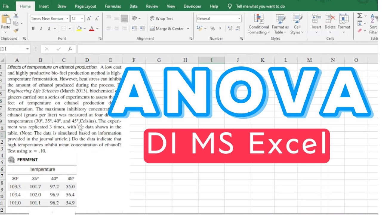 ANOVA One Way Ms Excel YouTube