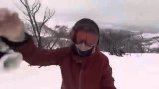 SNOWBOARDER GIRL CHASED BY BEAR