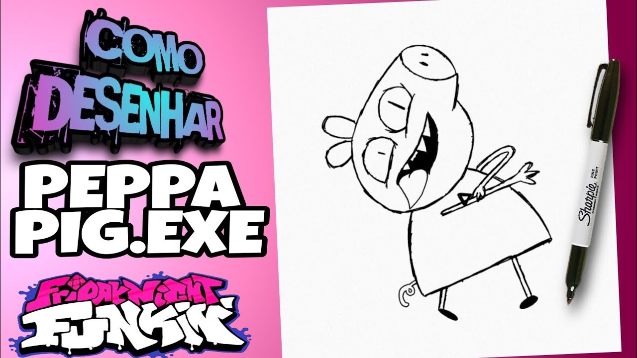 Como Desenhar PEPPA PIG.EXE do Friday Night Funkin', passo a passo