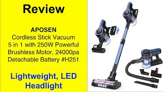 Review Aposen H251 Cordless Vacuum Cleaner, 5-in-1, 250W motor