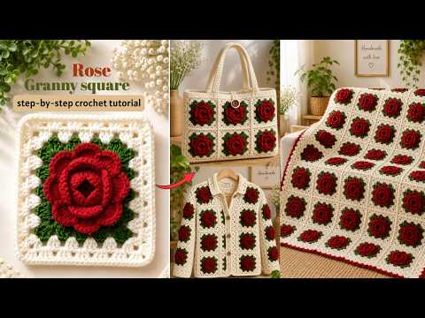 Easy Crochet Rose Granny Square