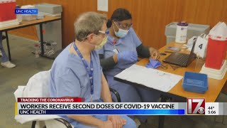 Workers receive second dose of COVID-19 vaccine at UNC Health