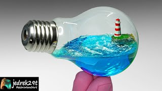 Ocean in a Light Bulb. Lighthouse Diorama / RESIN ART