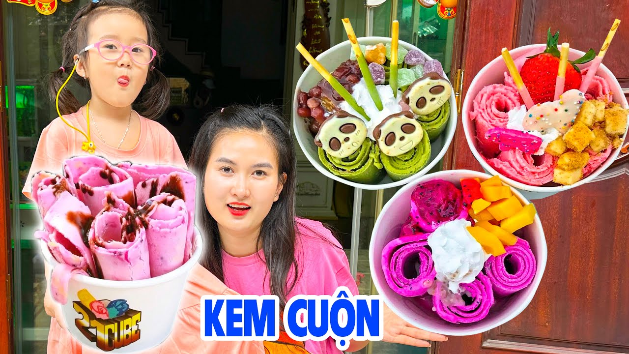 Changcady và máy làm kem mini, trổ tài làm kem cuộn Thái Lan vị hoa quả