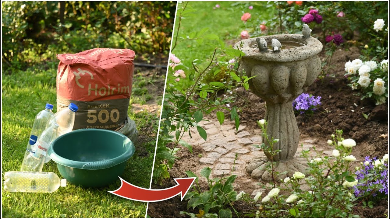 DIY hypertufa bird bath using.. plastic bottles!