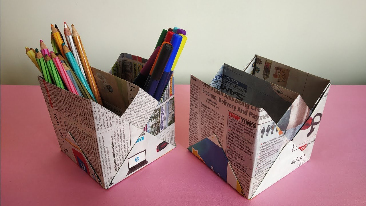 How to make Newspaper Pen Stand | Pen Holder | Recycled Craft Ideas