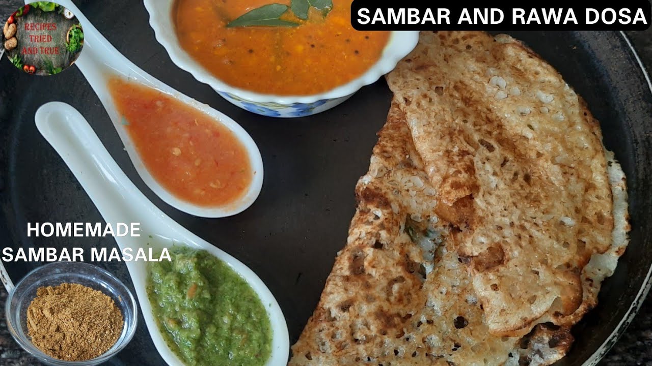 Crispy Onion Rava Dosa with Sambar Instant Rava Dosa with Sambar Healthy Instant Rava Dosa