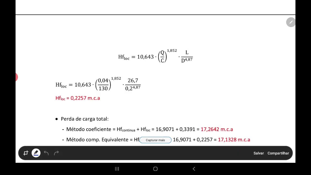 Cálculo da perda de carga localizada