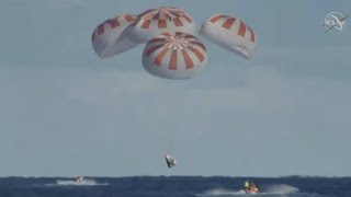 SpaceX's Crew Dragon splashdown in the ocean after historic test flight with NASA