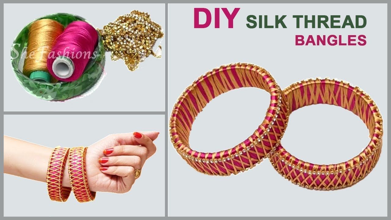 DIY Simple Double color silk thread bangles|| unique design|| reuse old bangles