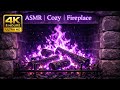 ASMR Cozy Purple Fireplace 4K 🔮 Violet Fire Ambience for Deep Sleep, Dreamy Nights & Relaxation