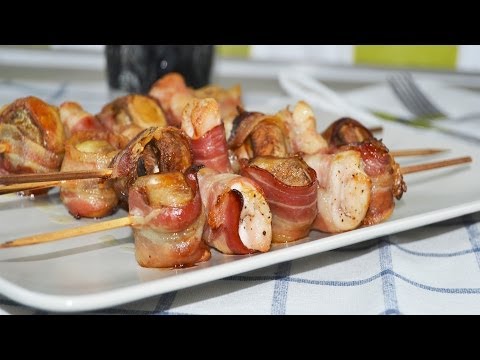 Brochetas de Bacon, Pollo y Champiñones | Recetas de cocina fáciles Receta de video de recetas fáciles Brochetas de Bacon, Pollo y Champiñones | Recetas de cocina fáciles Receta de video de recetas fáciles