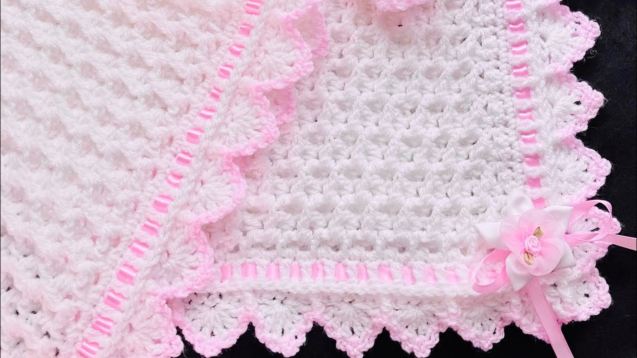 Простое вязание крючком детского пледа «Подснежник», вариант №1, для левой руки.