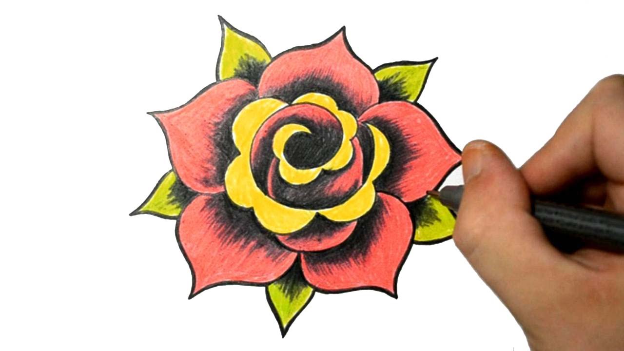 How to Draw a Simple Rose Tattoo Design - YouTube