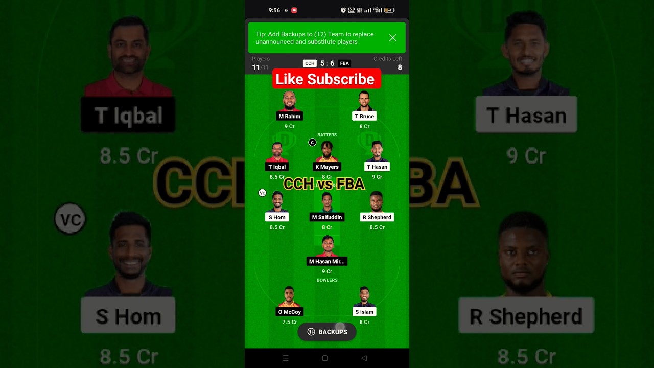 CCH vs FBA Dream 11 Prediction|CCH vs FBA Dream11|CCH vs FBA Dream11Team|Bangladesh Premier League