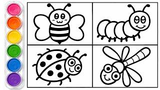 Learn to Draw 4 Insects for Kids | Easy Preschool Drawing & Coloring