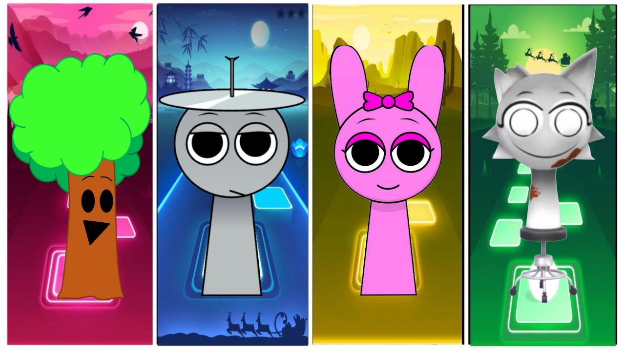Sprunki incredibox Mr Tree vs Clukr vs Pinki vs Wenda Tiles Hop EDM Rush