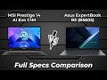 MSI Prestige 14 AI Evo C1M vs Asus ExpertBook B5 B5605 🔥 Full Specs Comparison