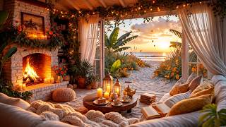 🌅🍁 Autumn by the Sea | Cozy Cabin, Falling Leaves, Ocean Waves & Crackling Fire