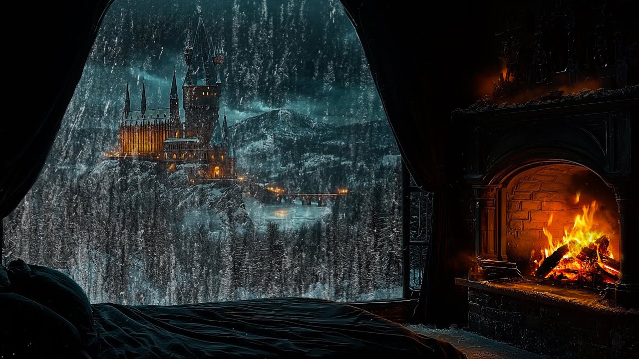 ⚡ Гроза и потрескивание камина 🔥 Уютная зимняя атмосфера в комнате для сосредоточения