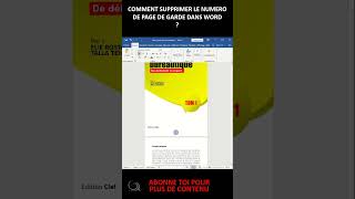 Supprimer le Numéro de Page sur la Page de GARDE de Word ?