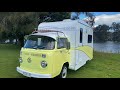 Stunning 2 Berth Retro RV out in its element. (VW Kombi Bus Snail. Volkswagen Motor Home)