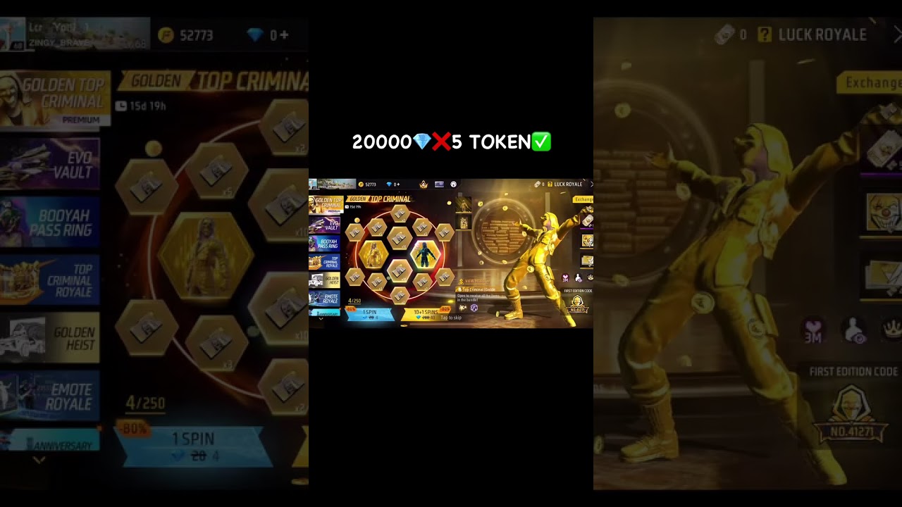 NEW GOLDEN CRIMINAL BUNDLE💀 IN 1ST SPIN TRICK 😁 FREE FIRE MAX FREE💀 