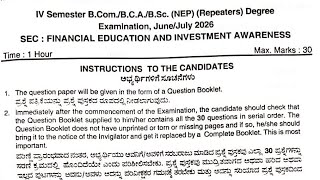 IV Semester B.Com./B.C.A./B.Sc. (NEP) (Repeaters) Degree Examination, June/July 2026 SEC: