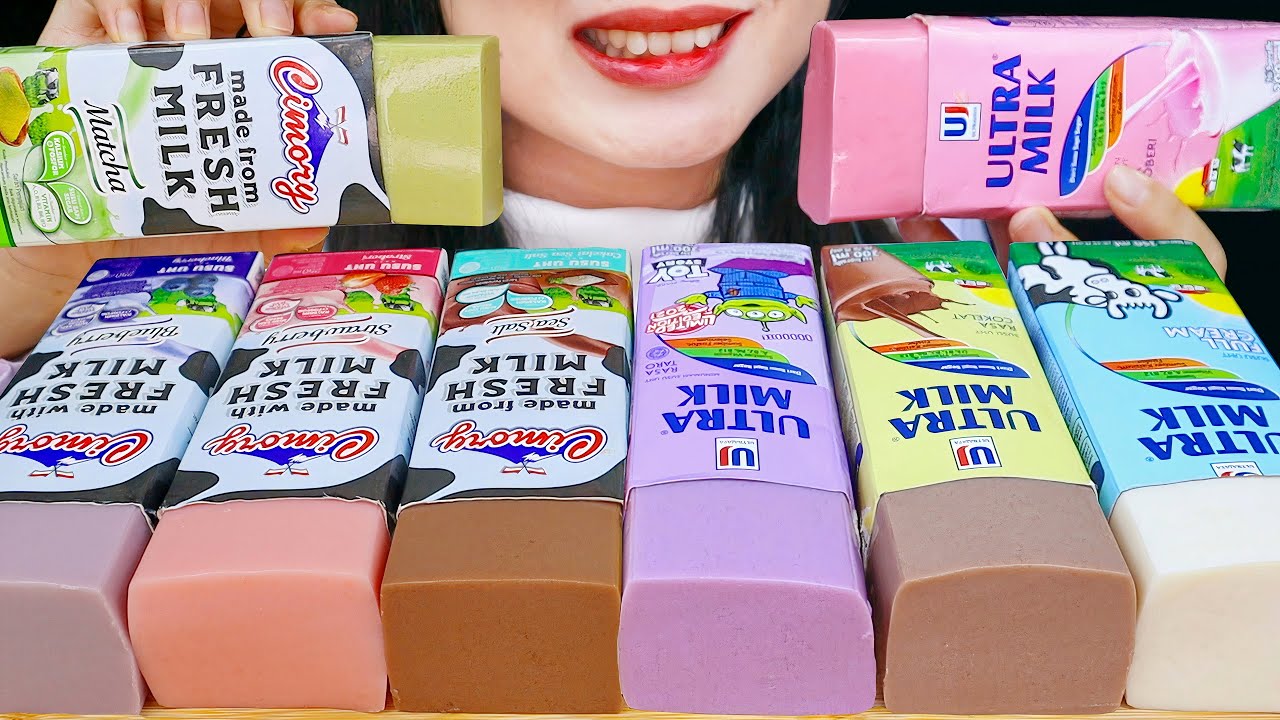 ASMR PUDING SUSU KOTAK ULTRAMILK VS CIMORY | ULTRAMILK COKLAT, TARO, MOKA, CIMORY MATCHA, STRAWBERRY