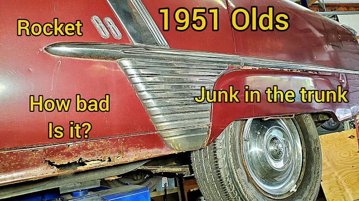 Treasure in the Trunk and Lifting it up for  frame inspection. 1951 Oldsmobile Rocket 88 Muscle Car