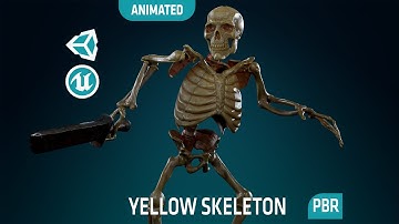 Skeleton Undead Warrior, Yellow - Lowpoly - Game Ready - Rigged - Animated - Textured PBR - Preview