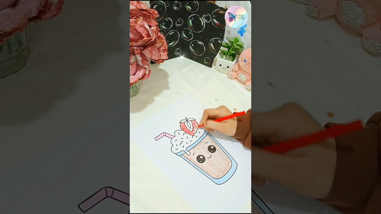 Cute Strawberry Milkshake Drawing I Easy Kawaii Drink Drawing 