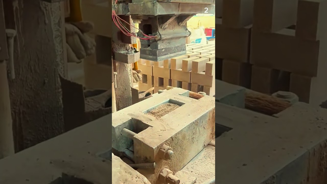 Proses pencetakan batu bata menggunakan alat canggih 