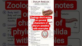 General characters of phylum annelida with examples #annelida #zoology #education #viral #shorts