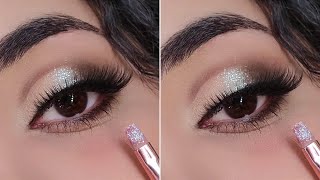 Sparkly Smokey Brown Cut Crease Eye Makeup Tutorial For Party/wedding Glam ✨🤍