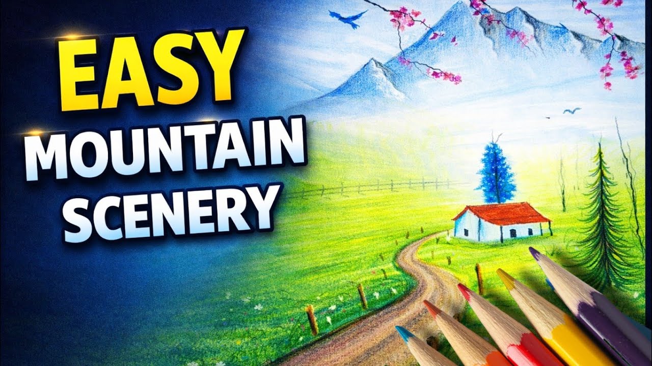 🖌️✨Easy Mountain Landscape Drawing Step by Step | 🔥 Color Pencil Scenery Tutorial🌄✨#landscaped #art