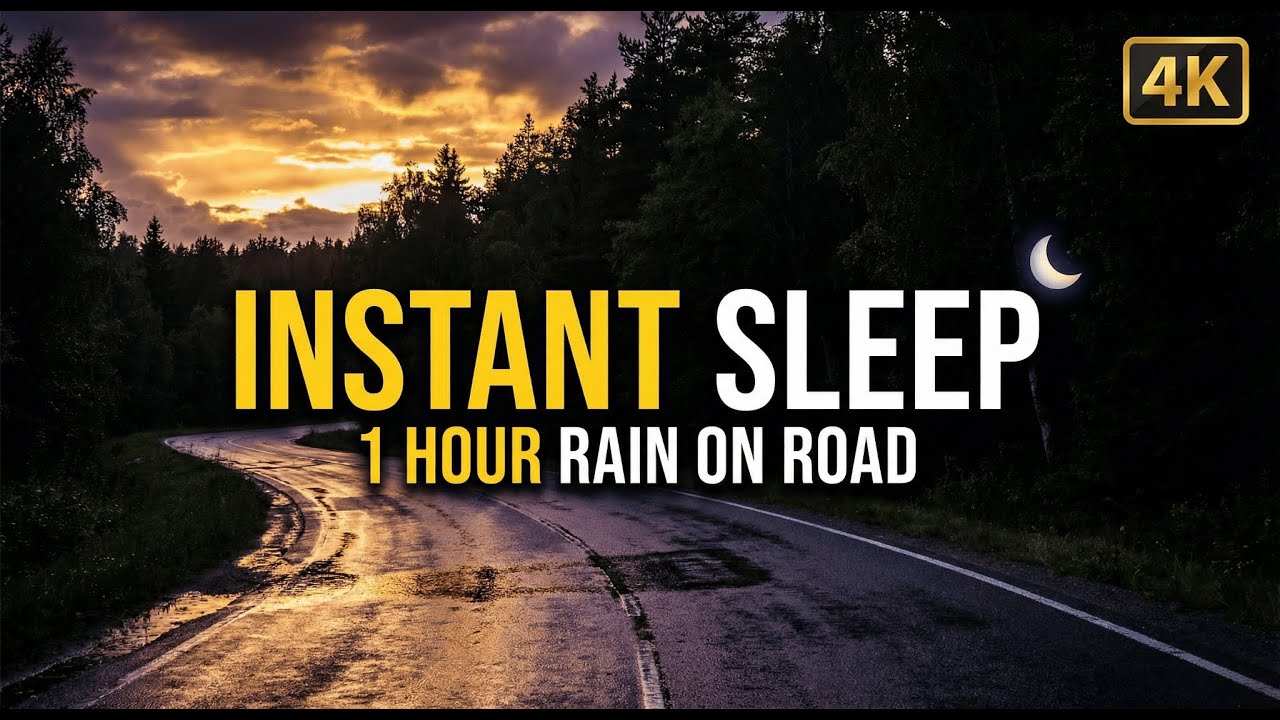 1 Hour Rain on Empty Road 🌧️ Relaxing Rain Sounds for Sleep & Study (4K)