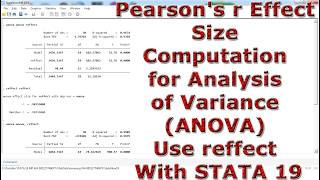 Pearson's r Effect Size Computation for Analysis of Variance (ANOVA) Use reffect With STATA 19