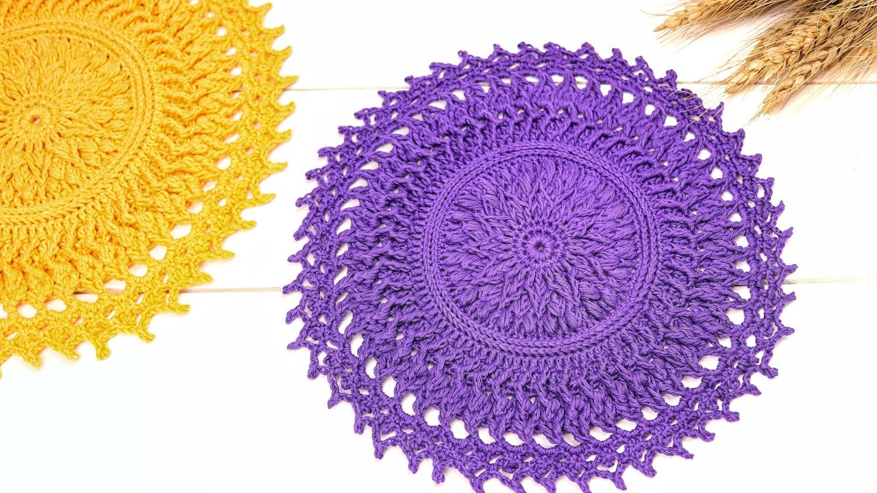 مفرش كروشيه دائرى شرح خطوات العمل بالتفصيل