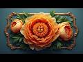 Golden Peony Elegance 🌼 Ornate Floral Art in Warm Sunset Tones | 4K TV Screensaver