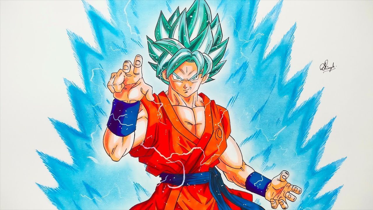 Desenhando o Goku ssj Blue ( semi realista ) Drawing Goku ssj blue - Dragon  ball super broly 