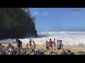 Dangers of high surf at hanakapiai beach on kauai