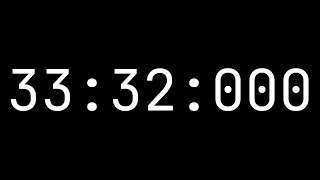 Countdown timer 33 minutes, 32 seconds [33:32:000] - White on black with milliseconds