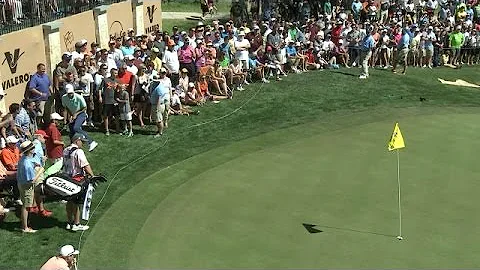 Chesson Hadleys reacts to his chip on No. 16 at Va...