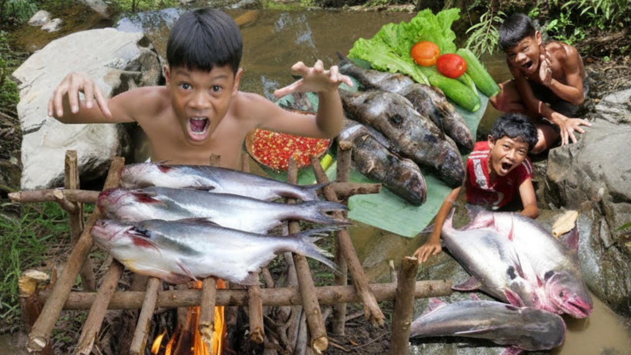 Primitive Technology - Cooking fish egg on a rock