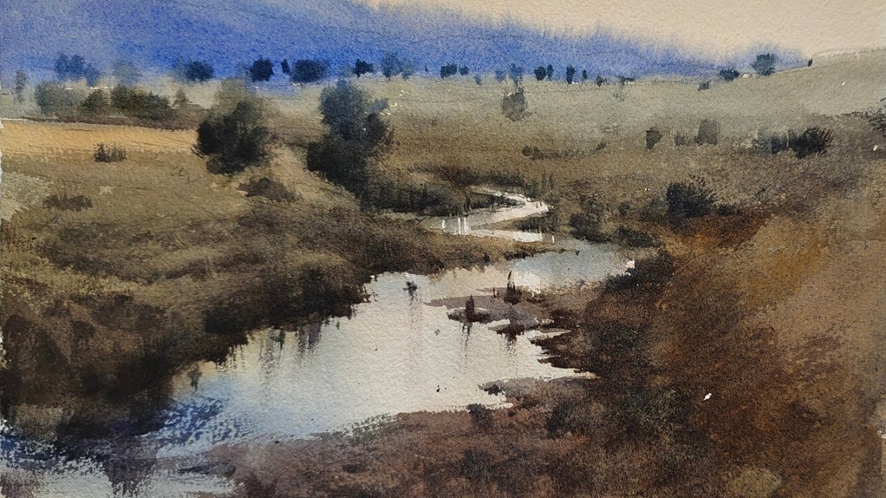 Online Watercolor Landscape Painting Class Demo by Artist Achintya