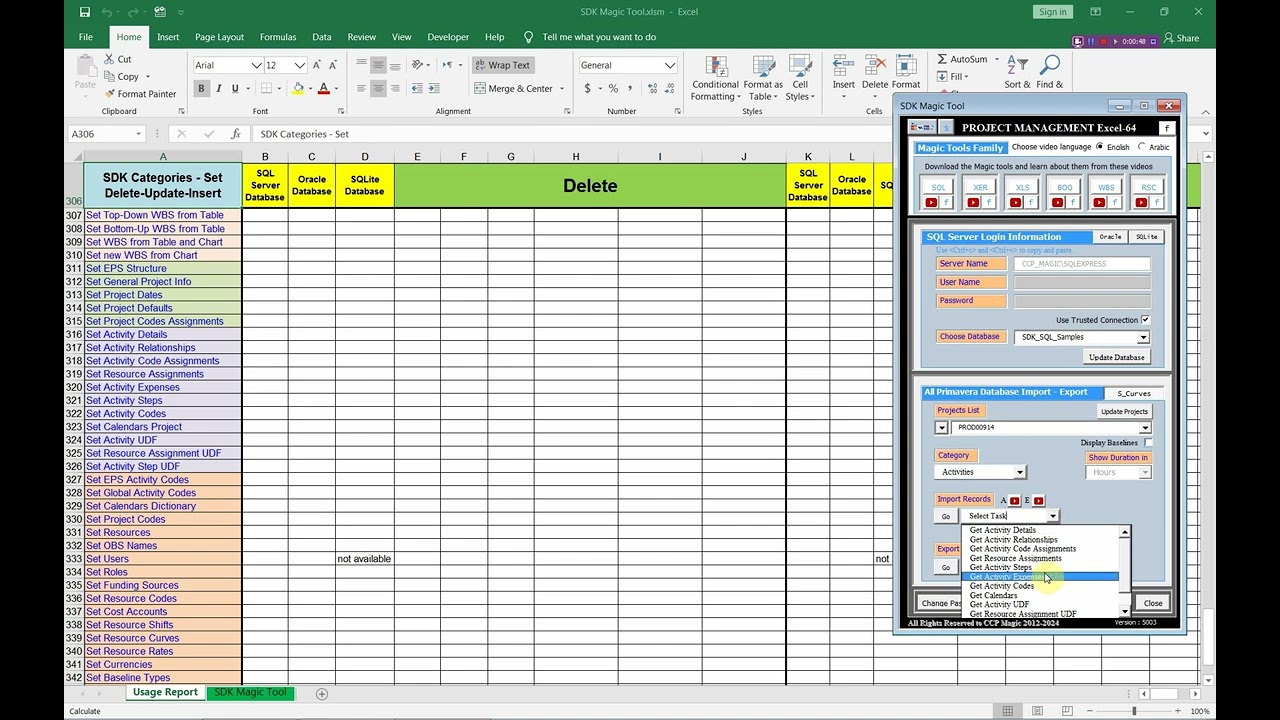 Primavera Excel SDK Magic Tool v_016  Activity Expenses SQL E