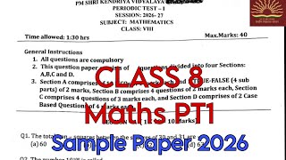 Class 8 Maths PT1 Question Paper 2026| #class8 #maths #periodictest1 #samplepaper #2026